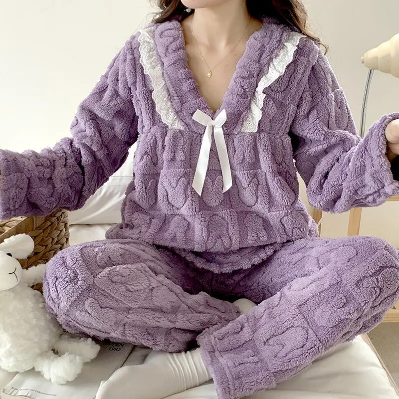 Hot 2026 Women Spring Autumn New Fashion Loose V Neck Texture Western Style Casual Pajama Set for Breastfeeding Postpartum Women