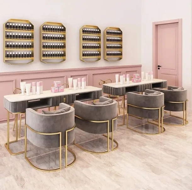 

Fashion New Models Modern Style Nail Art Table and Chair Set Light Luxury Color Can Be Customized Nail Table Desk Set