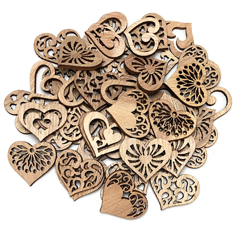 50pcs Heart Wood Hangings Love Wooden Crafts Wedding Party Decoration Birthday Valentine's Gifts Home Table Decor