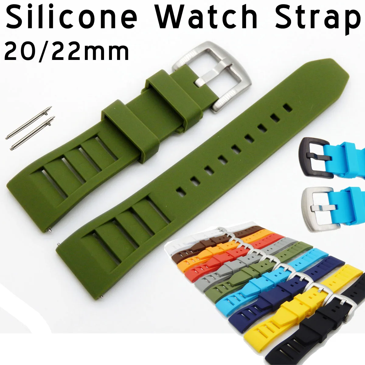 20mm 22mm Sports Silicone Watch Strap Hollowed Sweat-proof Rubber Watch Band Universal Replacement Wristwatch Bracelet