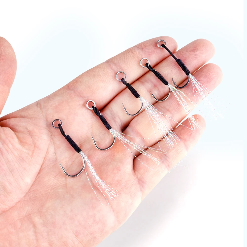 20 Stück Assist-Haken, hochfester Angelhaken aus Kohlenstoffstahl mit Widerhaken und Verbindungsring für Süßwasser und Salzwasser – Detail 8