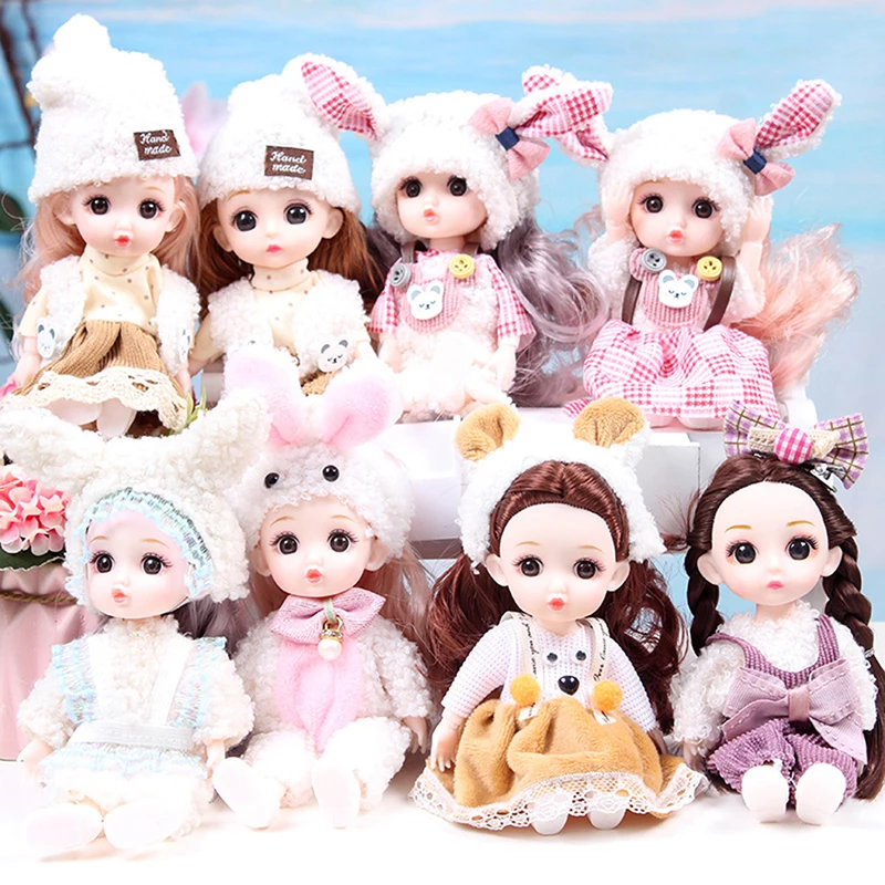 1/12 Fashion Doll 16cm Mini Movable Joint Dolls Cute 3D Big Eyes DIY Doll With Clothes Can Be Dress Up For Girl Birthday Gifts