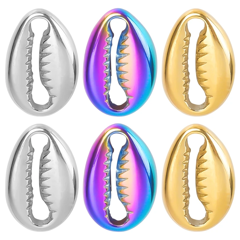 6Pcs/Lot Stainless Steel Sea Animal Marine Life Charms Mix Color Conch Shell  Pendant DIY Necklaces Jewelry Making Accessories