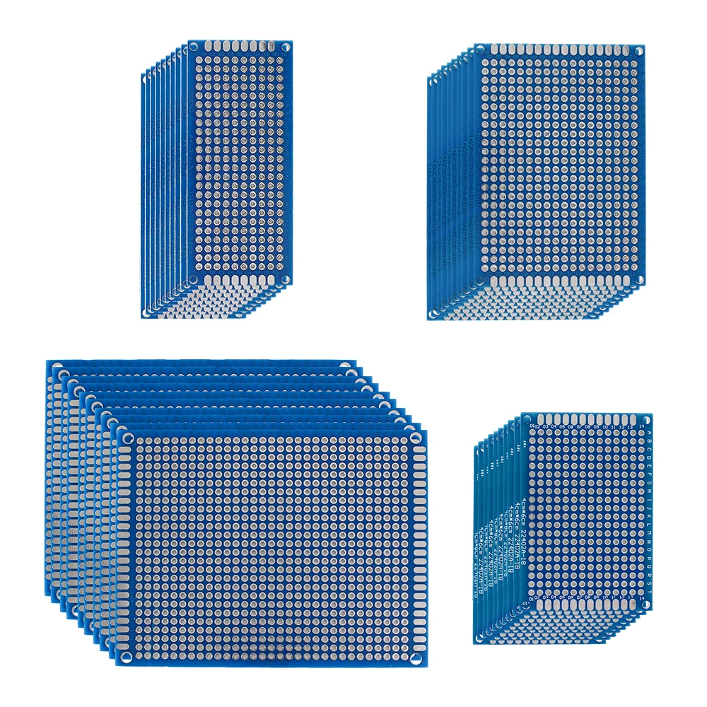 Universal Double-Sided Blue PCB Board Kit - 40pcs 3x7, 4x6, 5x7, 7x9cm Breadboard PCBs in Multiple Sizes Set DIY Electronics