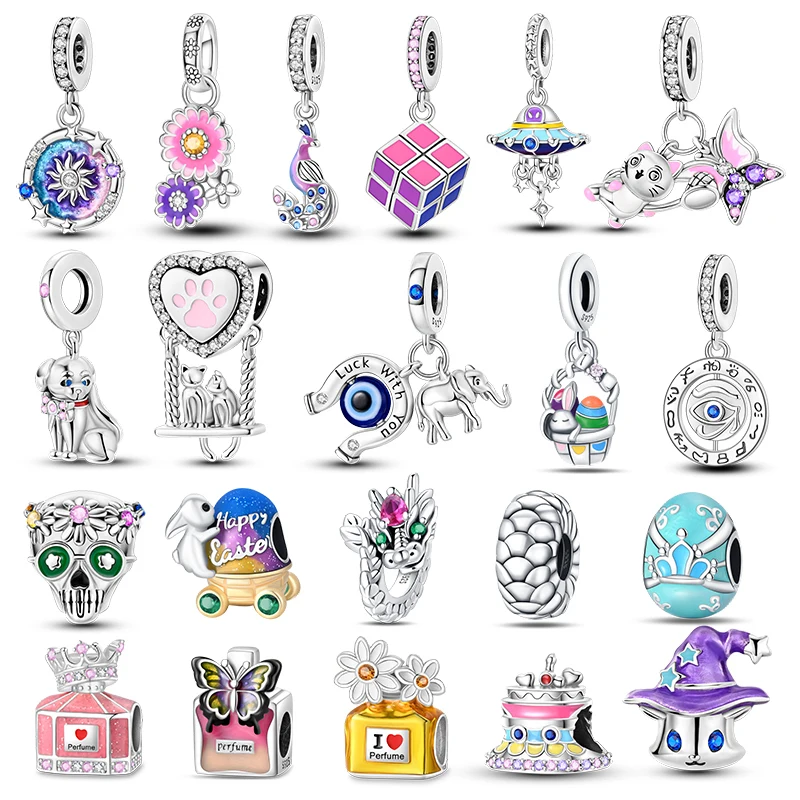 925 Sterling Silver Pink Perfume Colorful Rubik Peacock Dragon Egg Charms Bead For Pandora Original Bracelet DIY Making Jewelry