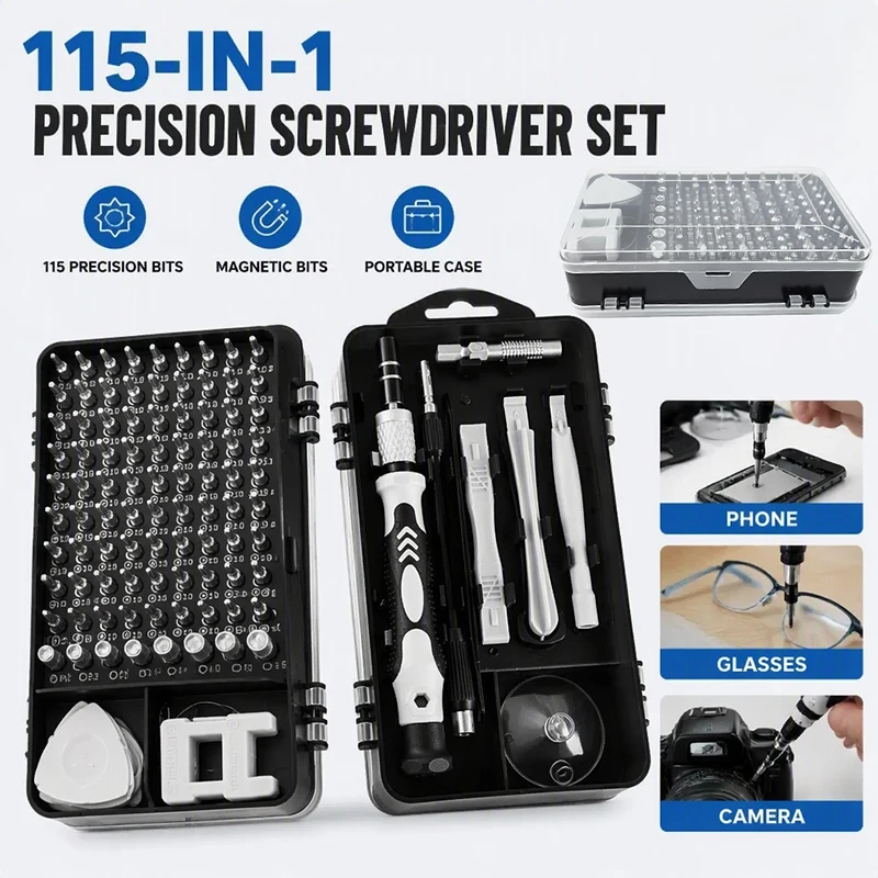 115-in-1 Precision Screwdriver Tool Set Double Sided Organizer Case for Electronics Phone Laptop Tablet Camera Watch DIY