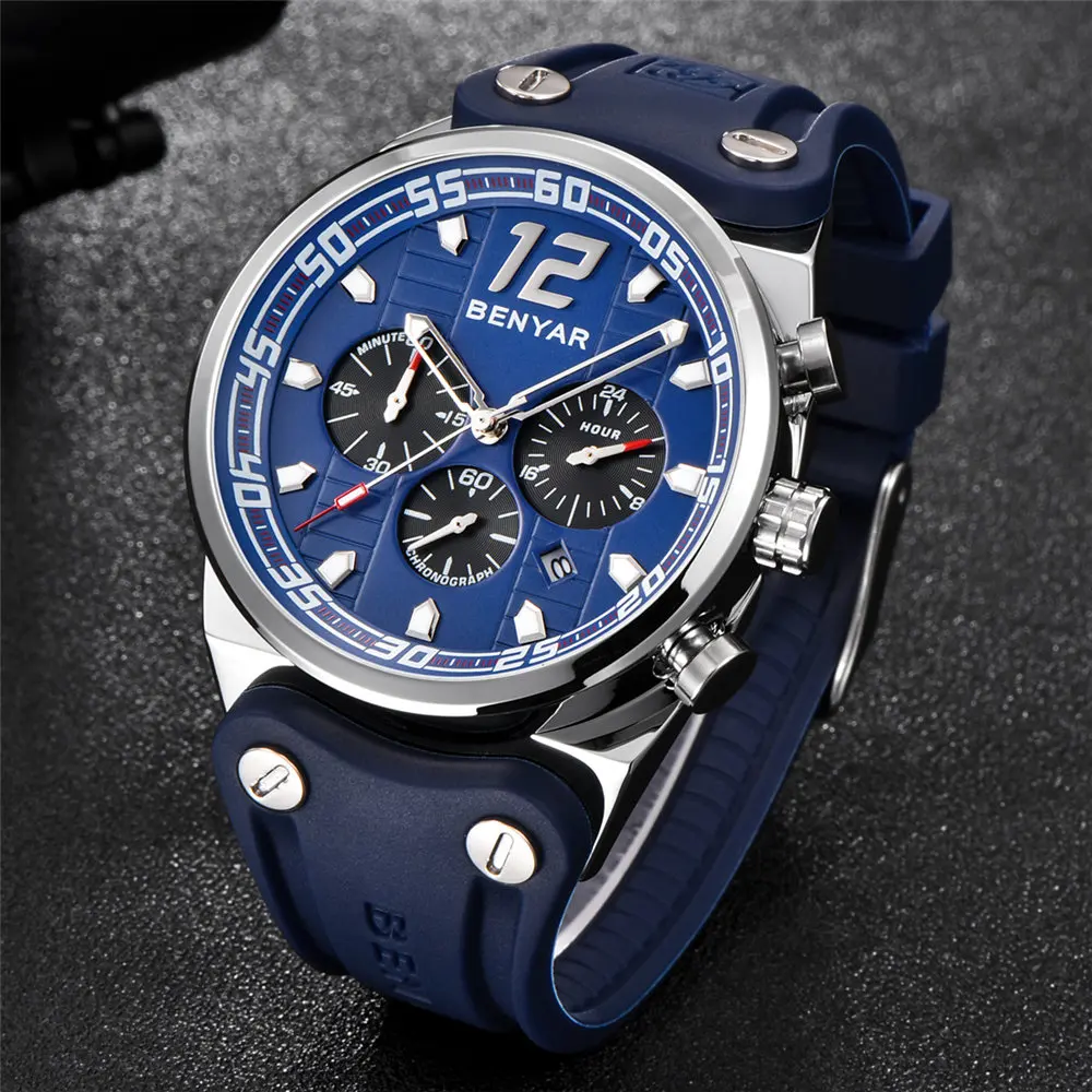 BENYAR Watch Men Brand Luxury Sport Fashion orologi orologio al quarzo militare cronografo data impermeabile 30M blu nero orologio 2019