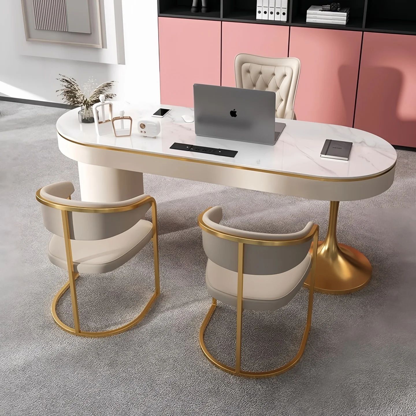 !@Modern Cream Office Desk Chair Wind Rock Beauty Medical Consultation Face-to-Face Diagnosis Home Study Writing Desk