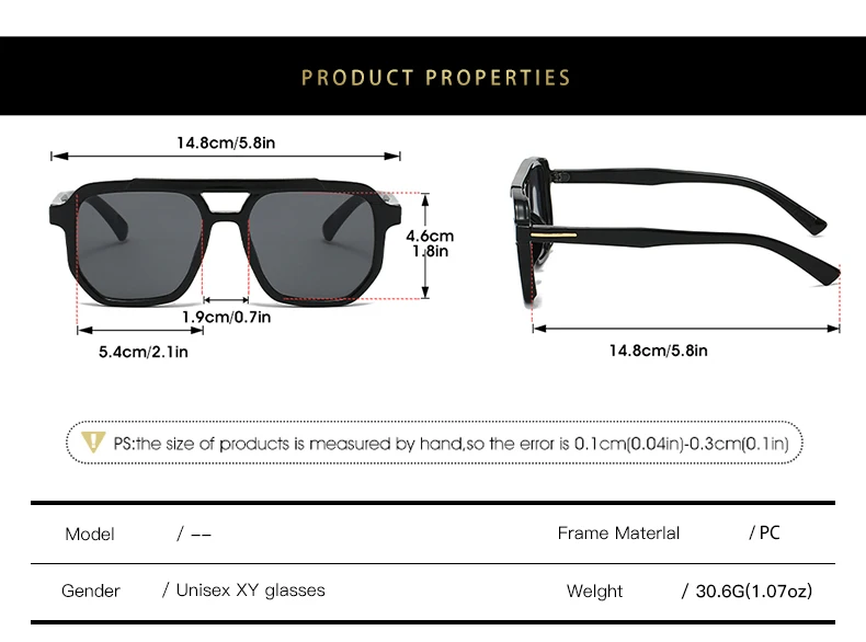 Modische, übergroße schwarze Sonnenbrille mit Doppelbrücken, trendiger Retro-Stil mit Metallakzenten auf Bügeln, stilvolle Brillen, perfekt für – Detail 5