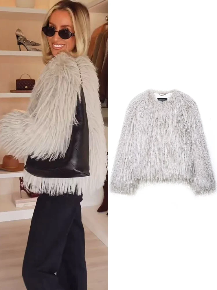 

TFMLN повседневные толстые меховые куртки для женщин с длинным рукавом и круглым вырезом, осень-зима, пальто из искусственного меха, модная женская одежда 2025 года, новая уличная одежда