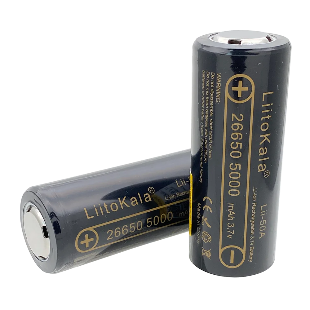 LiitoKala Pointed 3.7V 26650 5000mA Lii-50A Rechargeable Batteries Discharger 26650-50A 20A Power Battery for Flashlight E-tools