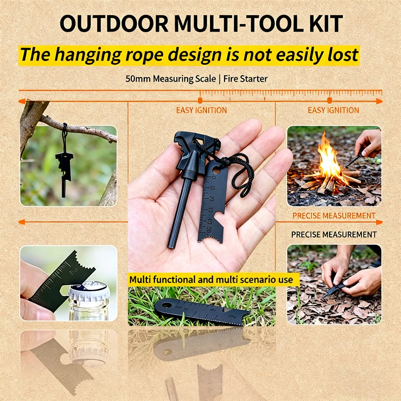 

All-in-One Outdoor Ignition Stick - Magnesium Rod with Scraper, Built-in Bottle Opener , Portable Survival Tool for Adventurers