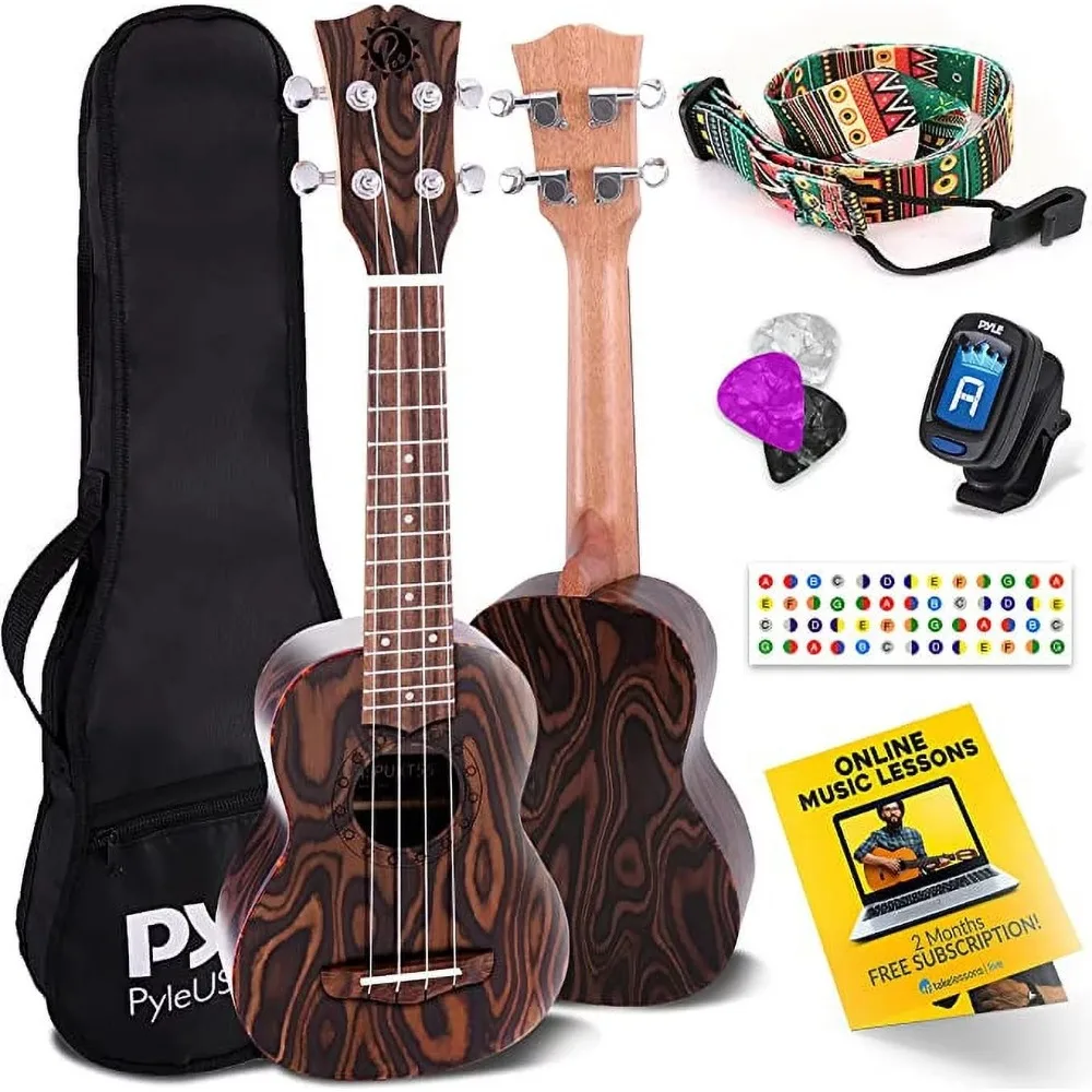 

Mahogany 4-String Learn To Play Kit-Solid Wood Soprano Ukulele Instrument W/ Flamed Brown Body Professional Acoustic Guitar Bass