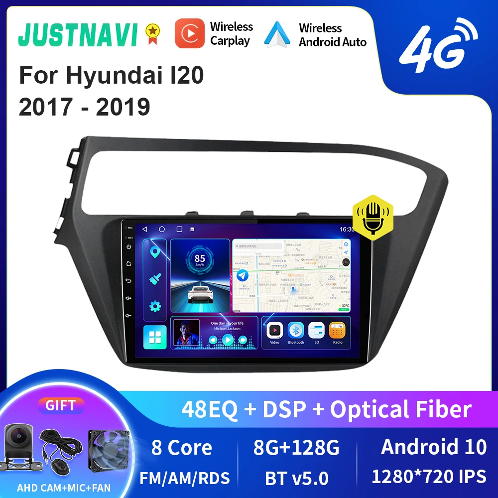 

JUSTNAVI QT10 Wireless CarPlay Android Auto Radio For Hyundai I20 2017 - 2019 LHD Stereo Car Multimedia Video Player GPS DVD DSP