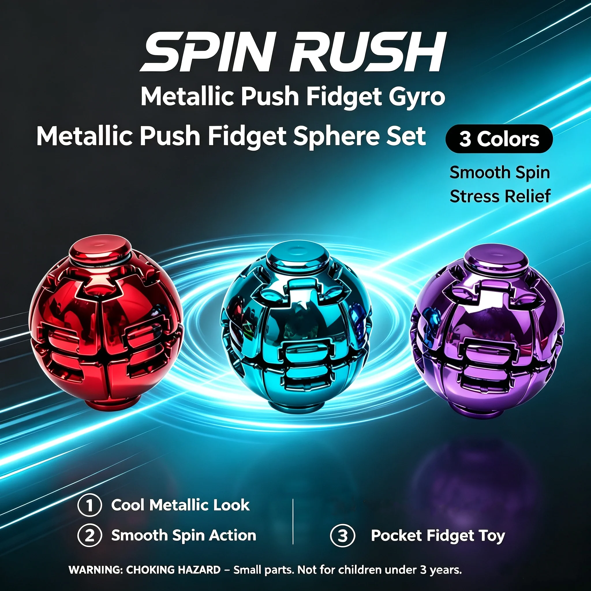 Galvanisierter Push-Spin-Fidget-Ball, Spin-Rush-Stressabbau-Gyroskop, geräuscharmes Taschenformat-Fidget-Spinner-Spielzeug, für Erwachsene gegen Angstzustände – Detail 5