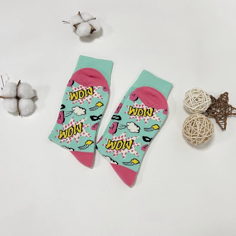 1 Pair Pop Art MOM Letters Print Socks, Y2K Street Style Mid Tube Socks Suit In All Seasons