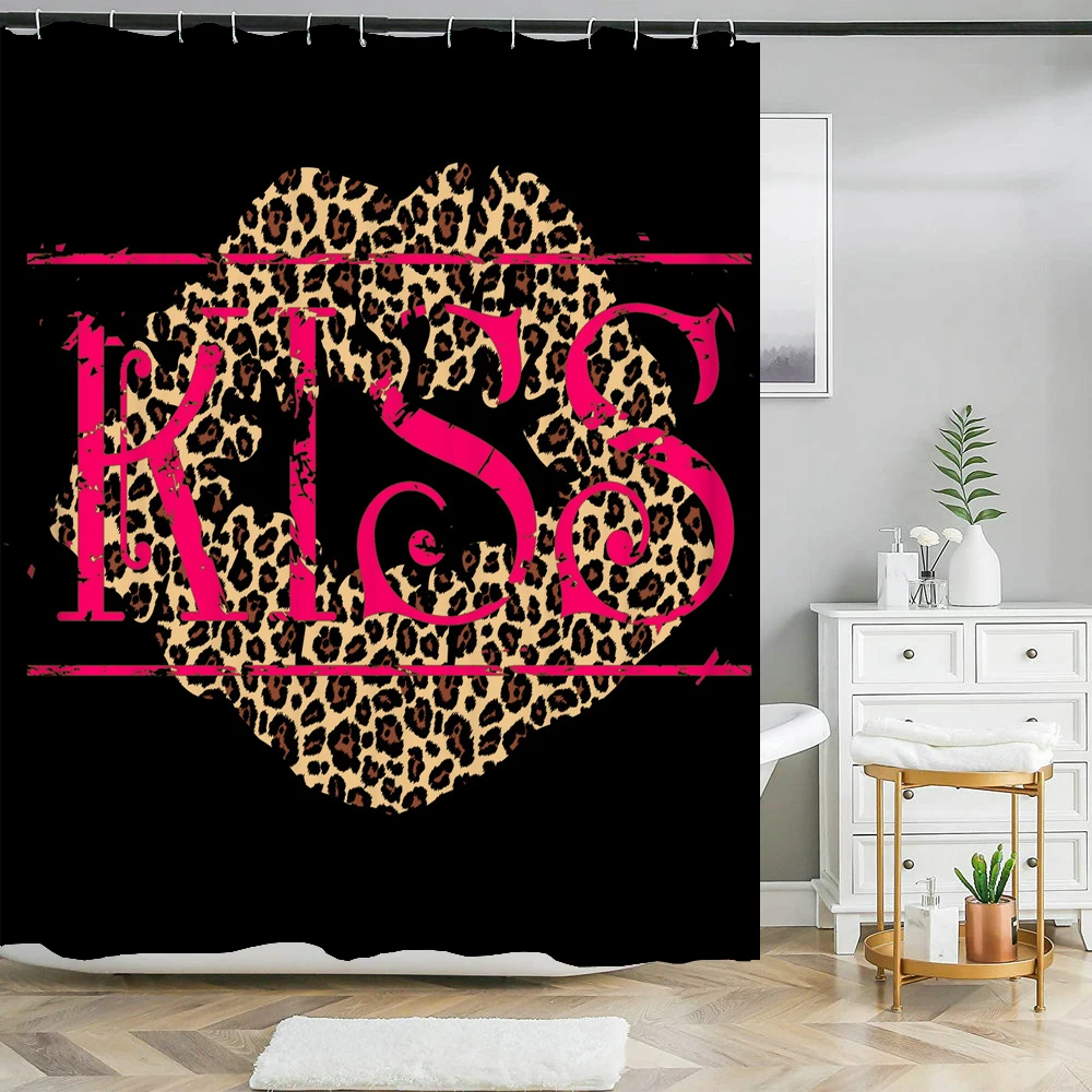 Love kiss lips Pattern Shower Curtain Waterproof Bathroom Curtains With Hooks Red rose Valentine's Day Curtain Bath Decoration