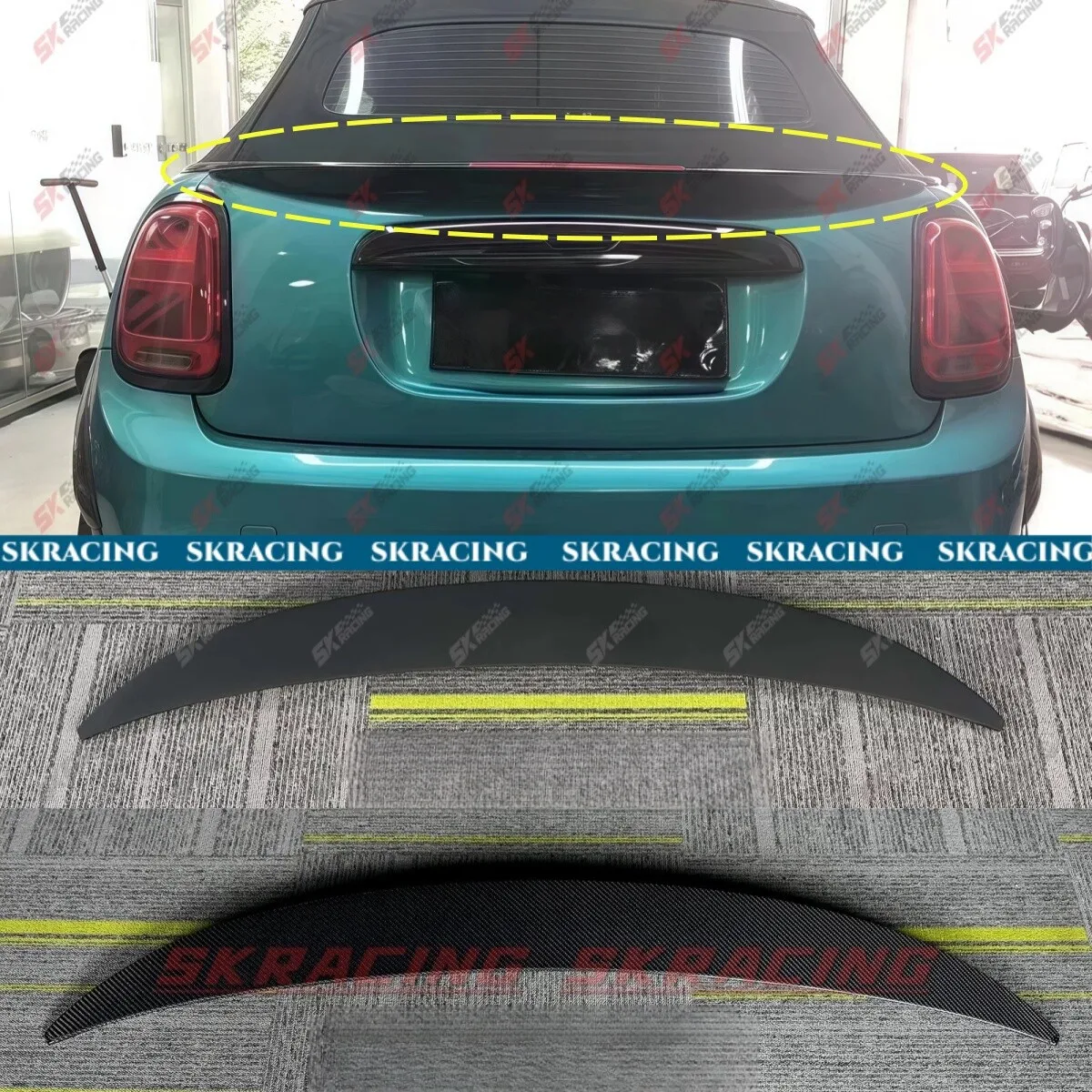Fits Mini Cooper S F57 Convertible Glossy Black/Carbon Fiber Rear Spoiler Wing