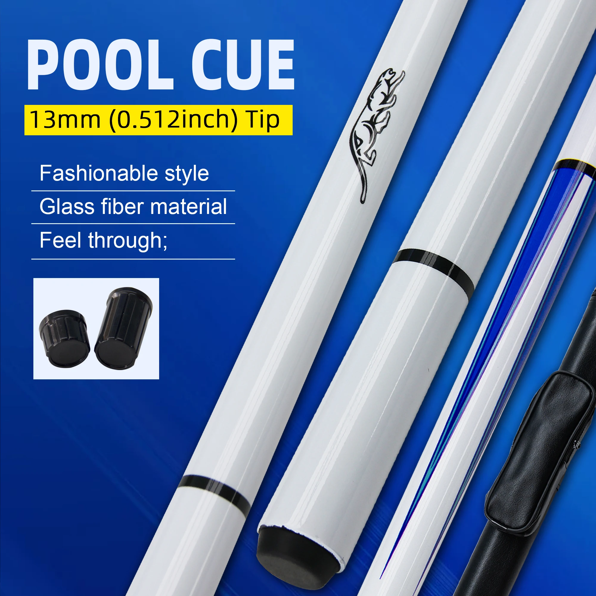 

1/2 Premium Quality Fiberglass 9-Ball Pool Cue - Durable Multi-Layer Rainbow Tip Quick Release Joint Beginner-Friendly Design
