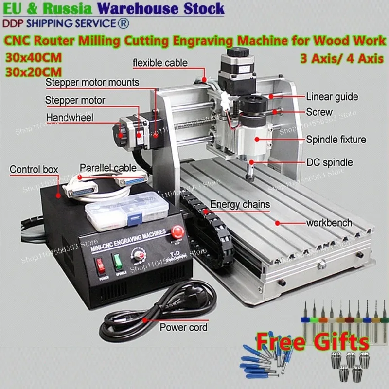 3040 CNC Router Engraving Machine 3/4 Axis, 1.5kW Milling Cutting for Wood Metal DIY with 220V/110V