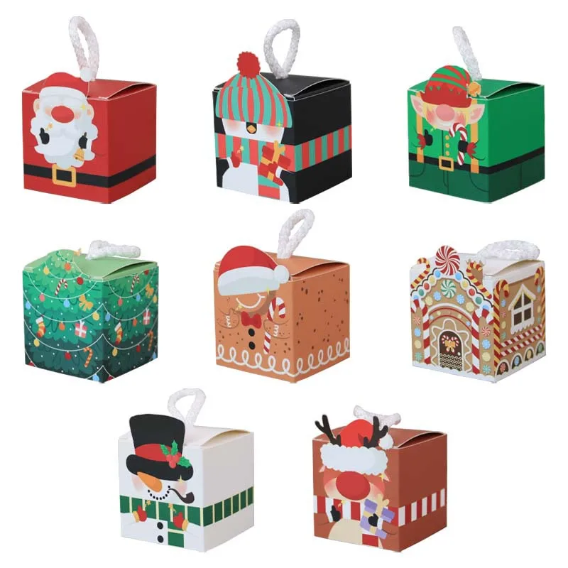 10 Stuks Kerst Snoepdoos Cartoon Patroon Vrolijk Kerstfeest Geschenkverpakking Chocolade Doos Navidad 2024 Nieuwjaarsfeest Kids Cadeaus