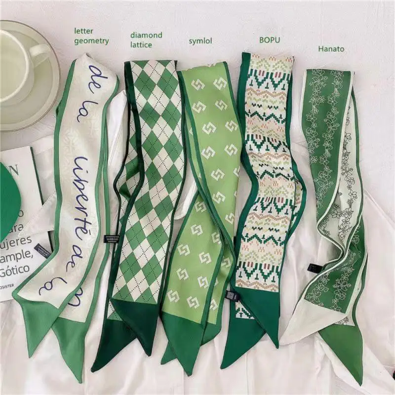 Thin Stylish Simulation Silk Stylish Hair Scarf For Women Spring/summer Trendy Accessory Must-have Green Small Scarf Fashionable