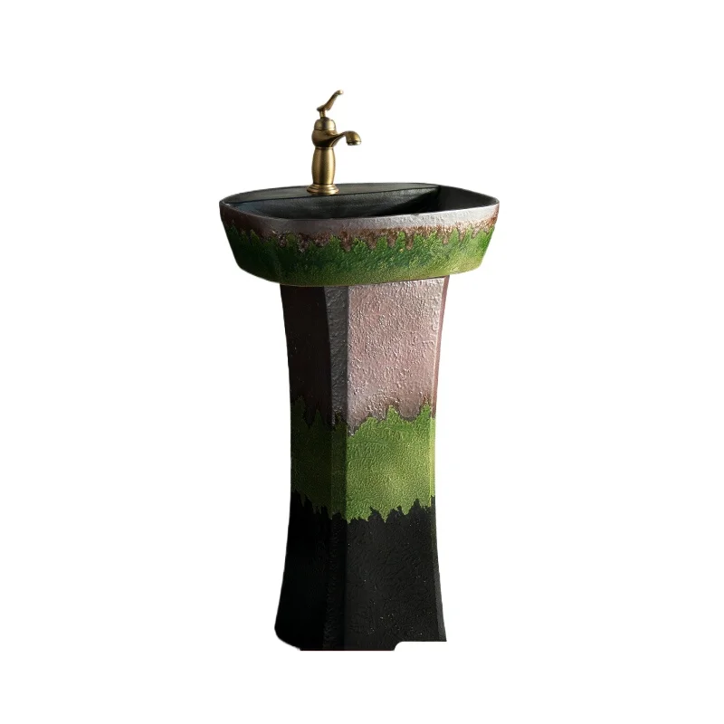 

Retro green column basin outdoor wash basin courtyard column floor wash basin