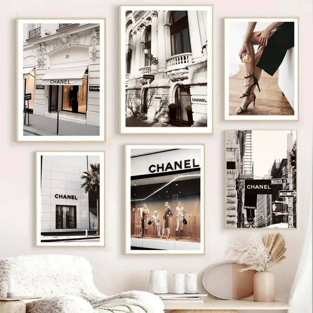 Toile d'art mural de paysage de rue, fenêtre de magasin de luxe, peinture, affiches nordiques, décor mural de salon