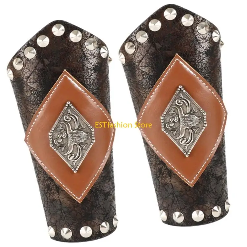 Y5GC Medieval Wristband Men Cosplay Totems Embossed Bracer for Men Cosplay PU Wristband for Photoshoots and Stage