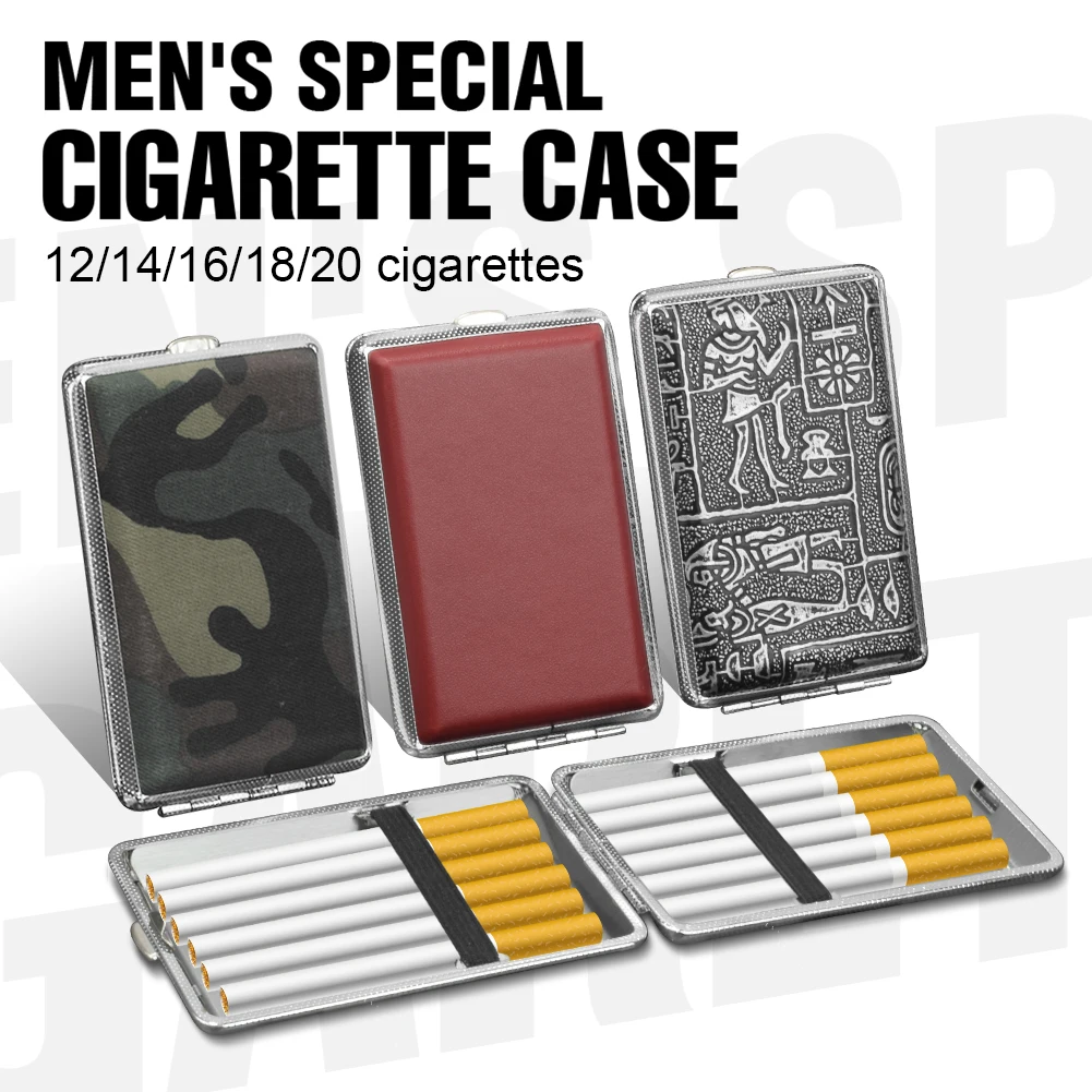 Cigarette Case Leather Tobacco Pocket Pouch Holder Box Gadget For Cigar Lighter Hold 12/14/16/18/20 Storage Smoking Accessories