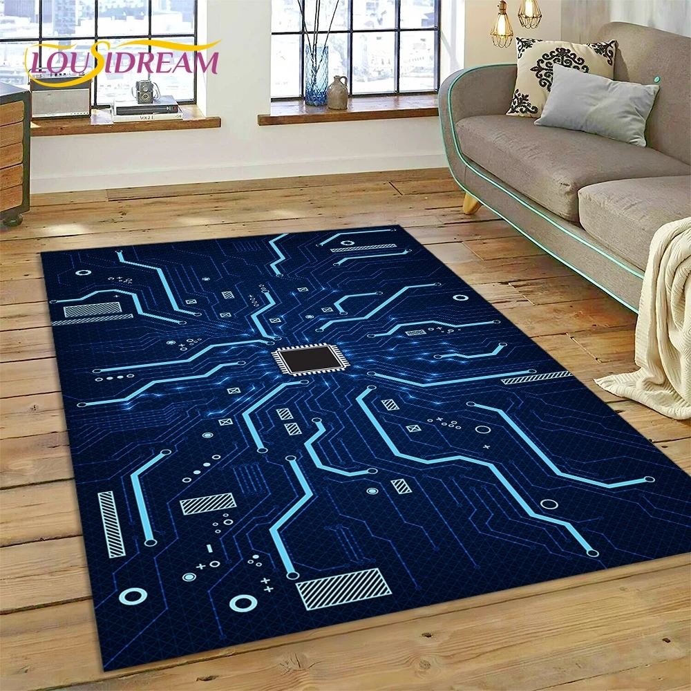 PCB Circuit Board 3D Chip CPU Rug Carpet for Living Room Bedroom Home Decor,Floor Mat Non-slip Decoration for Sofa Doormat Gift