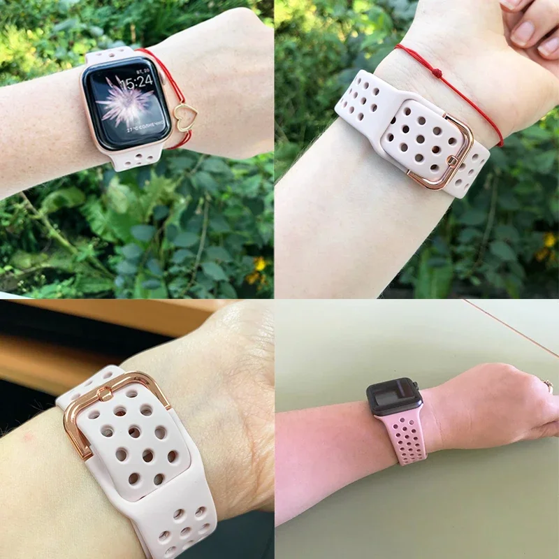Silicone Strap for Apple Watch10 46mm 42mm 45mm 44mm 41mm 40mm 49mm Sports Breathable wristband iWatch Ultr9 8 7 6 5 4 SE Correa