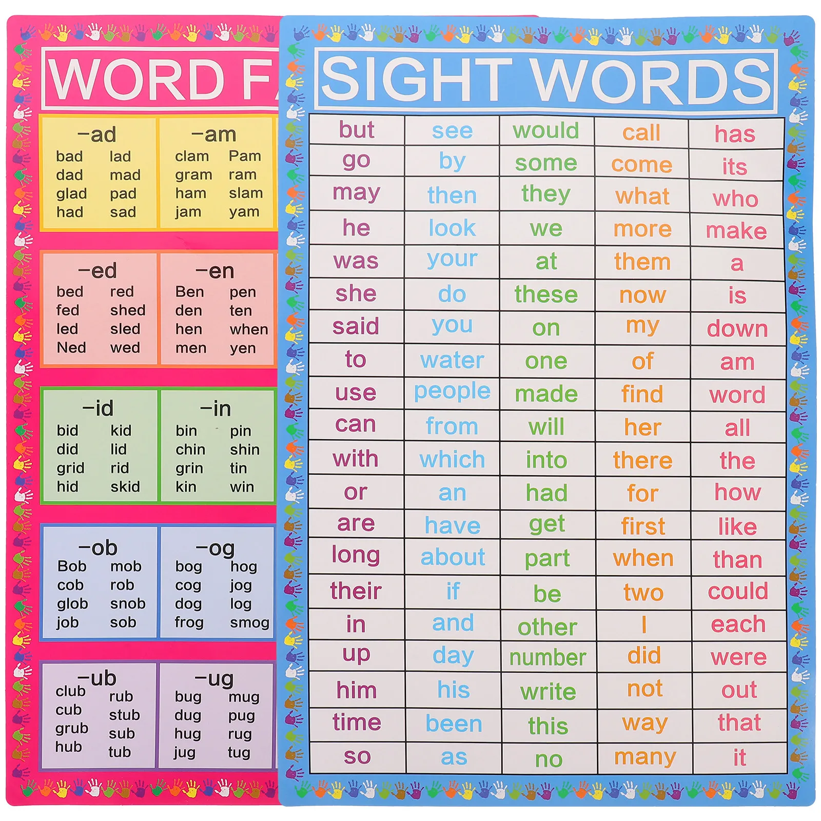 2Sheets Educational English Words Posters Early Learning Preschool Classroom Decorations Interesting Wear-Resistant Visual