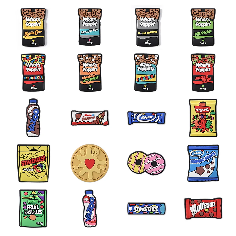 Food Drink Silicone Shoe Charms Cute Cartoon Snacks Shoes Decoration Popcorn Cola Candy Clog Charm JIBZ For Kids Teens Women