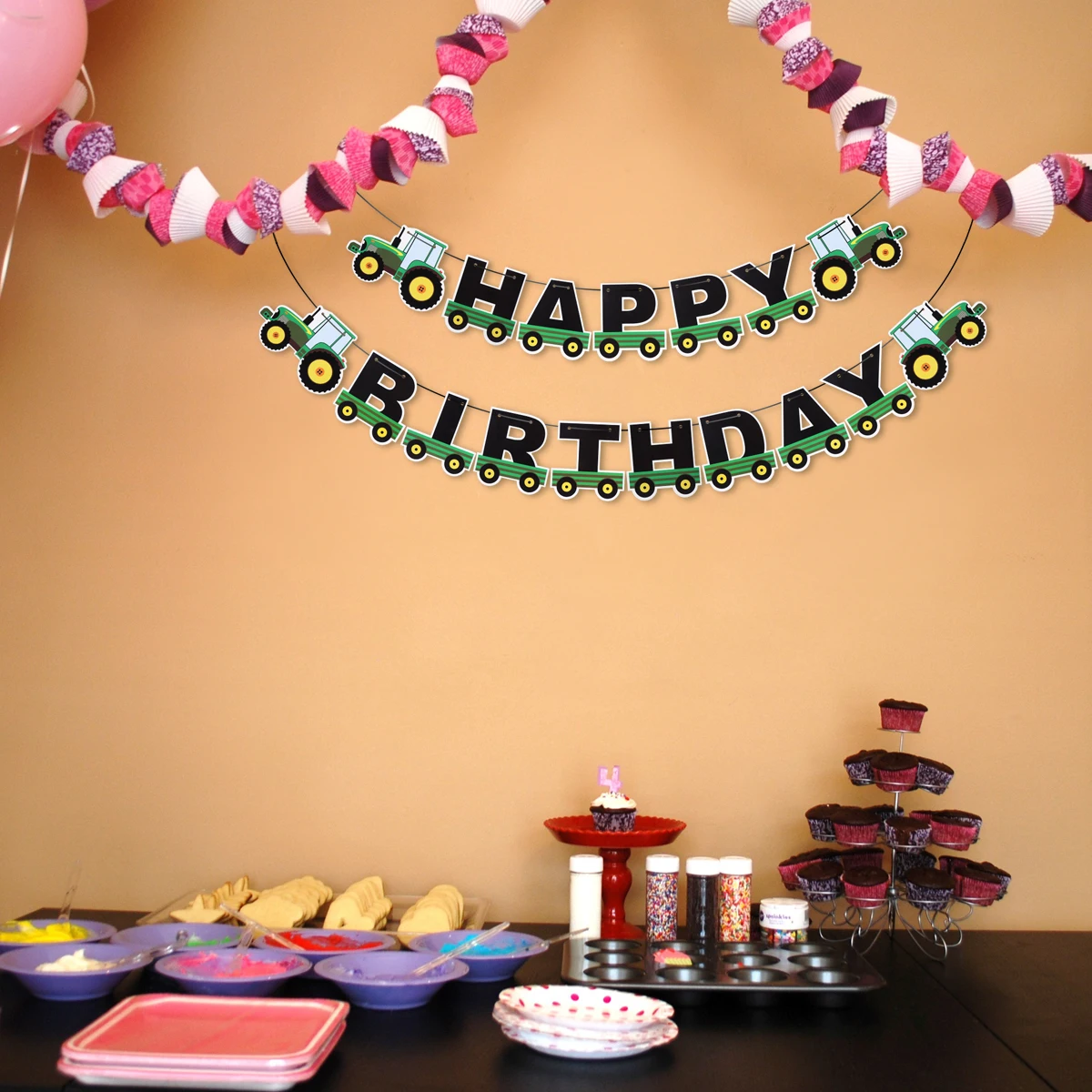 

Birthday Banner Bunting Garland For Farm Theme Party Decorations Engineering Vehicle Pulling Garland Tractor