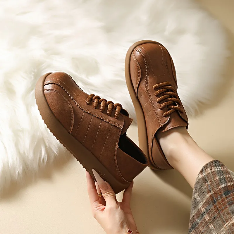 Women's Sneakers 2026 Retro Solid Round Toe Casual Loafers Fashion New Soft Upper Comfort Lightweight Women Shoes Tenis De Mujer
