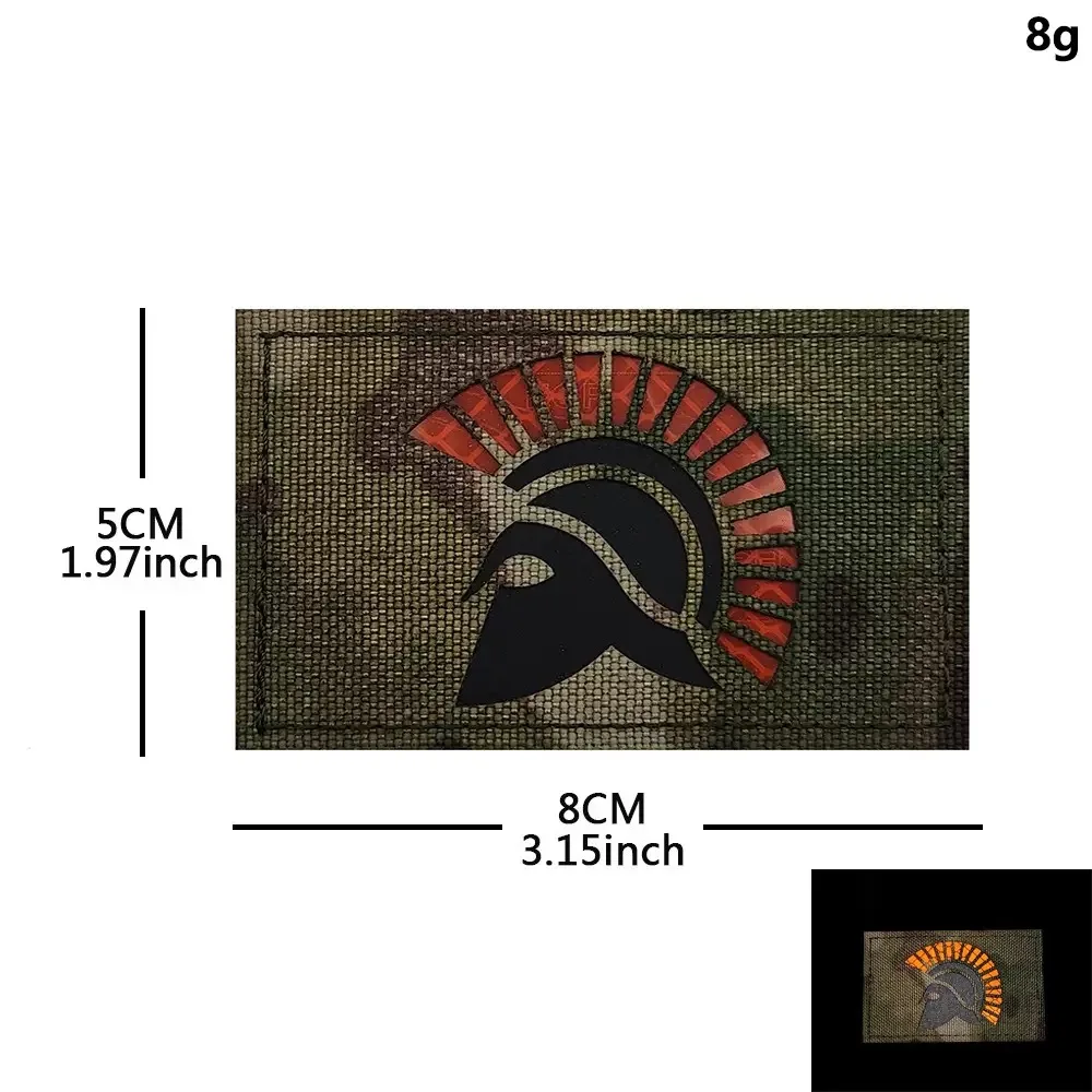 IR Reflective Spartan Helmet Multicam Camo Tactical Morale Patch Embroidered Hook Backing for Jacket Backpack Outdoor Gear DIY