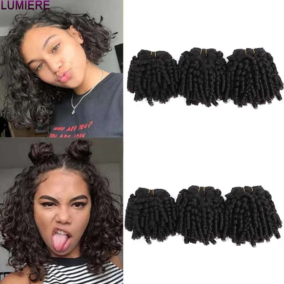 Lumiere 14-24inches 100% Remy Natural Color Peruvian 1/3/4 Machine Double Weft Fumi Curly Human Hair Bundles For Black Women