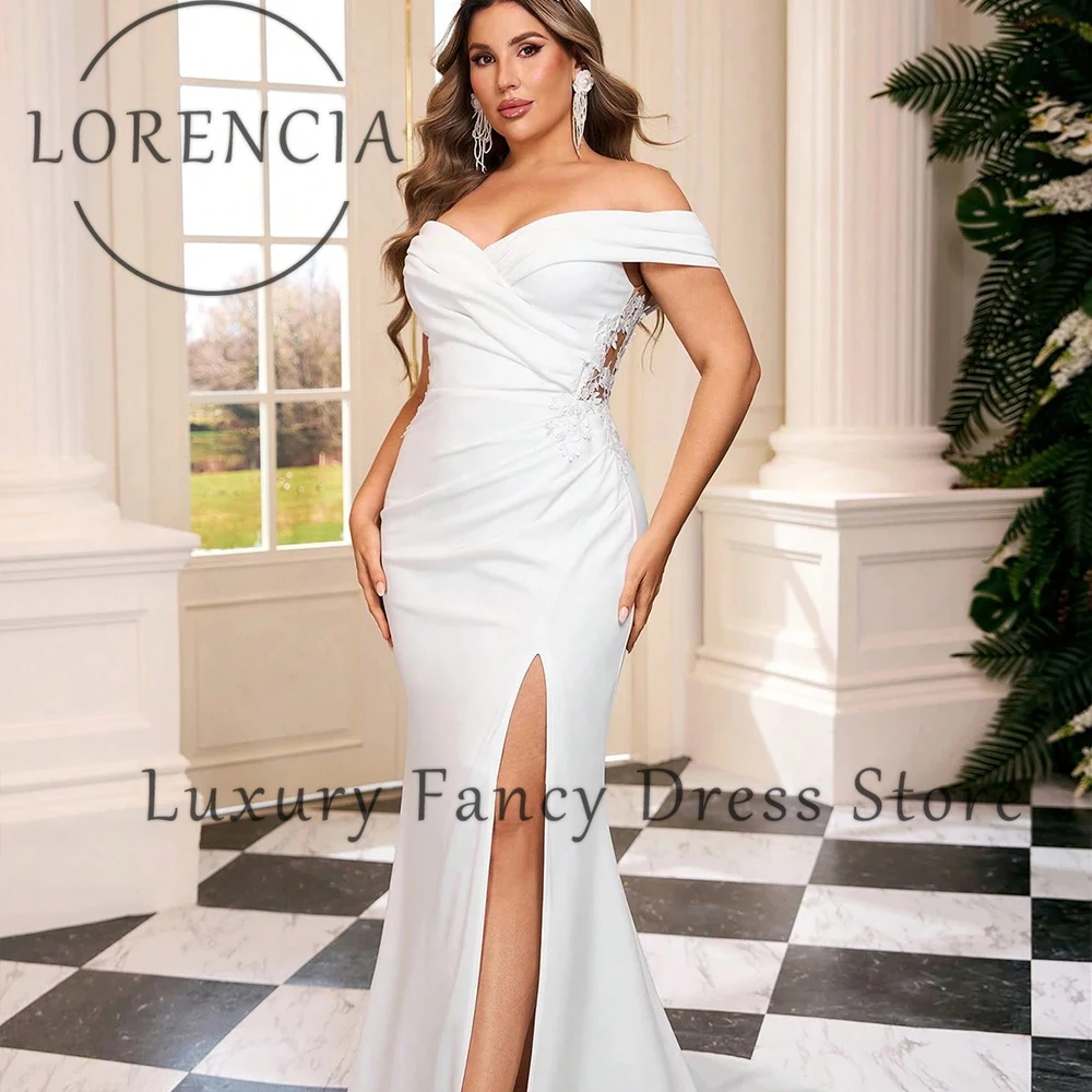 

Simple Mermaid Wedding Dresses for Woman Off Shoulder Side Slit Bridal Gown Bride Dress Customized Sleeveless vestidos de novia