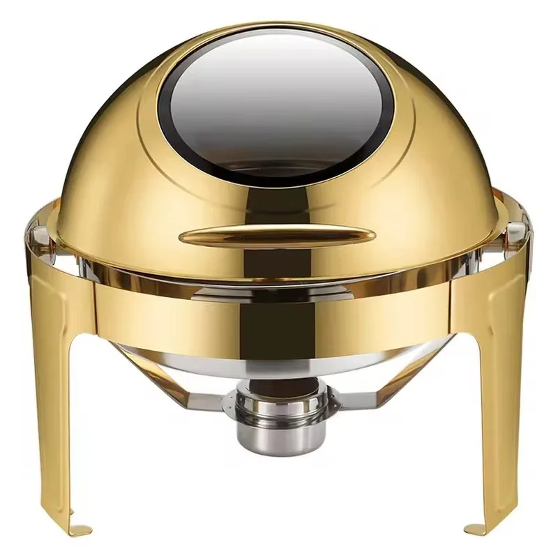 6L Chafing Dish Roll Top Round Food Warmer Stainless Steel Silver Gold Buffet Server Catering Chafer Hotel Serving Pan