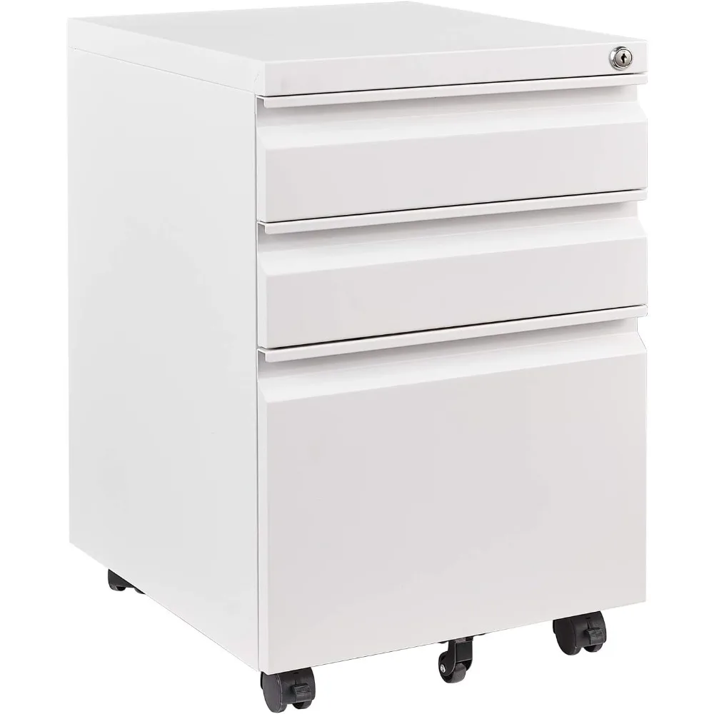 Mobile File Cabinet,3 Drawer Locking Filing Cabinet,Under Desk Office Metal Storage Cabinet on Wheels for Legal/Letter/A4 File