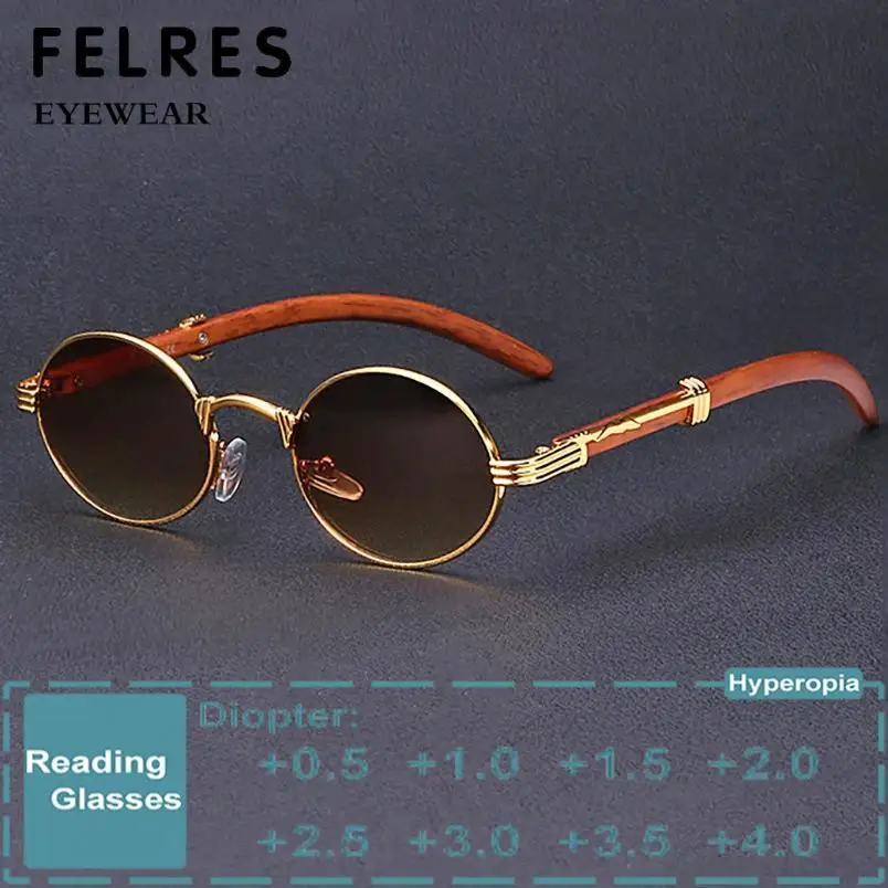 Small Frame Imitative-Wood Legs Reading Sunglasses Men Women Designer Presbyopic Eyewear Readers Oval Outdoor Shade Glasses +1.5