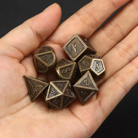 Металлические игральные кости DND набор из 7 штук бронзовые