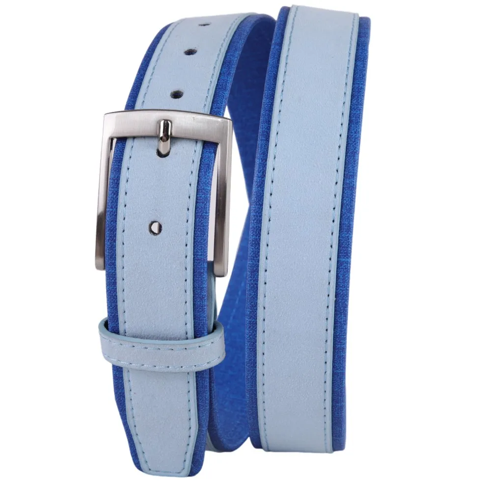 Sude Leather Belt For Man And Lady With Oxford Fabric Strap Genuine Leather Luxury Pin Buckle Blue Belts For 3.5cm