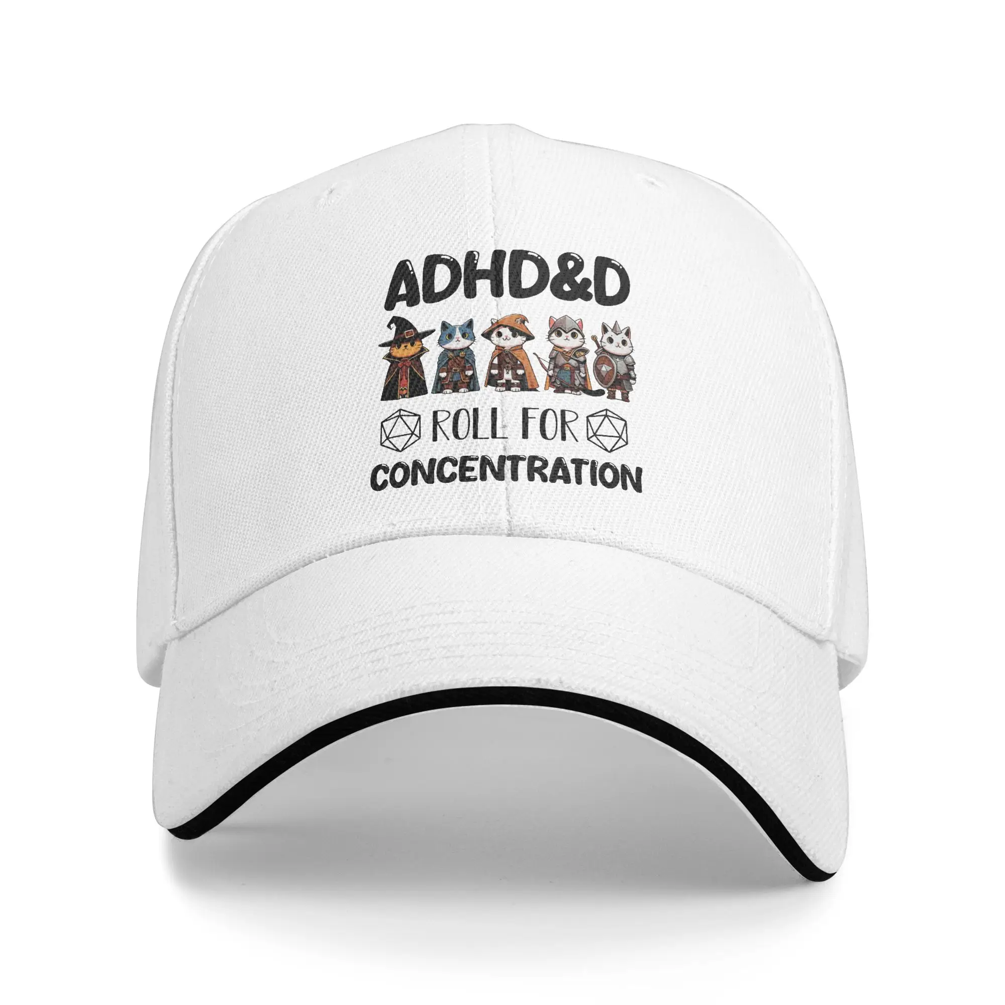 ADHD&D Roll for Concentration Sandwich Caps Unisex ,Casual DnD Caps Racing Cap Breathable Snapback Caps Baseball Caps Summer