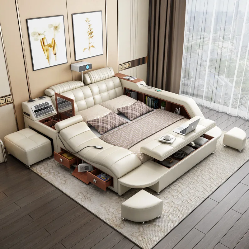 

Smart Modern Queen Quilt Sheet Set, Retractable Cotton Adult Children's Upholstered Storage Bed