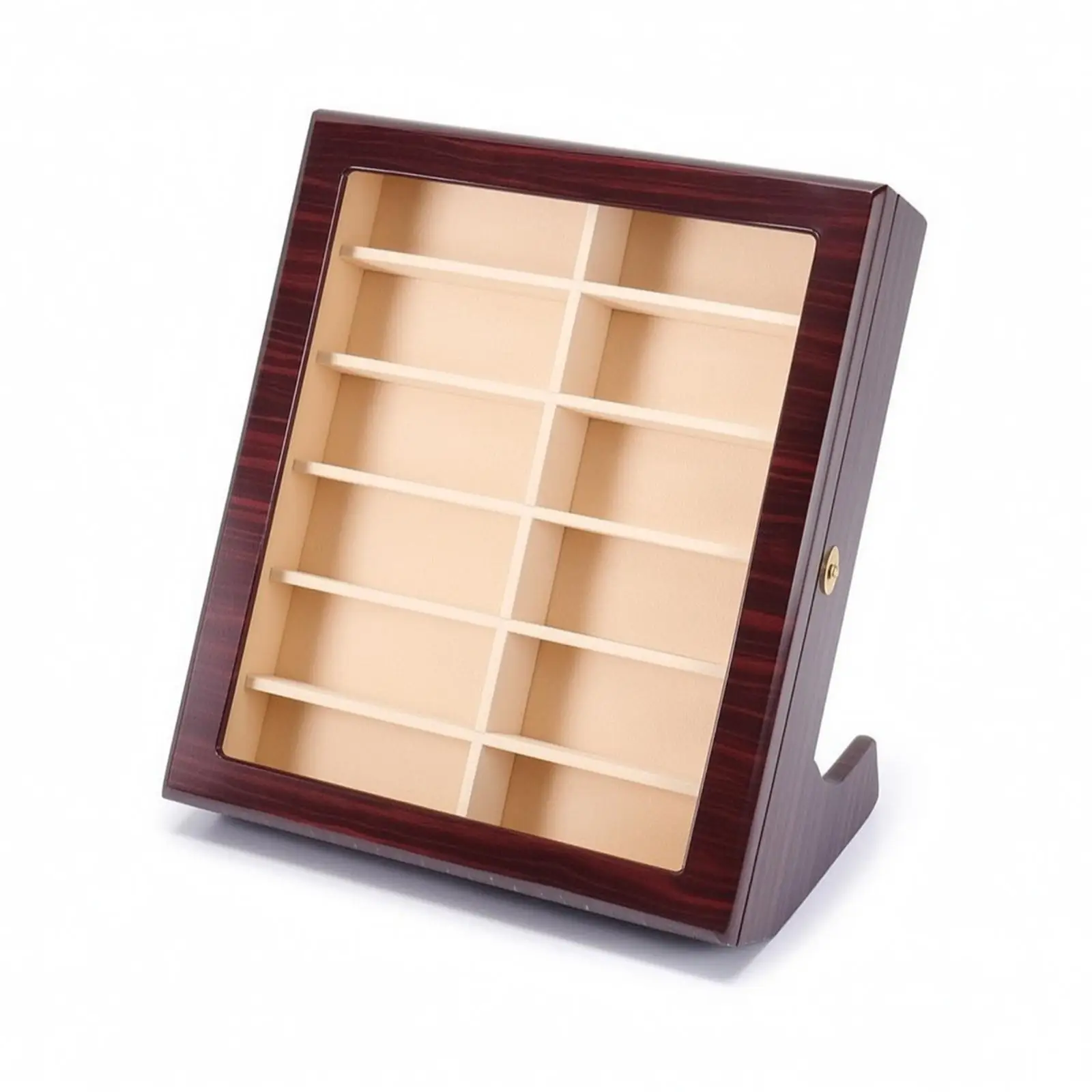 Wooden Eyewear Storage Box with Lock Slanted Eyeglasses Display Case Transparent