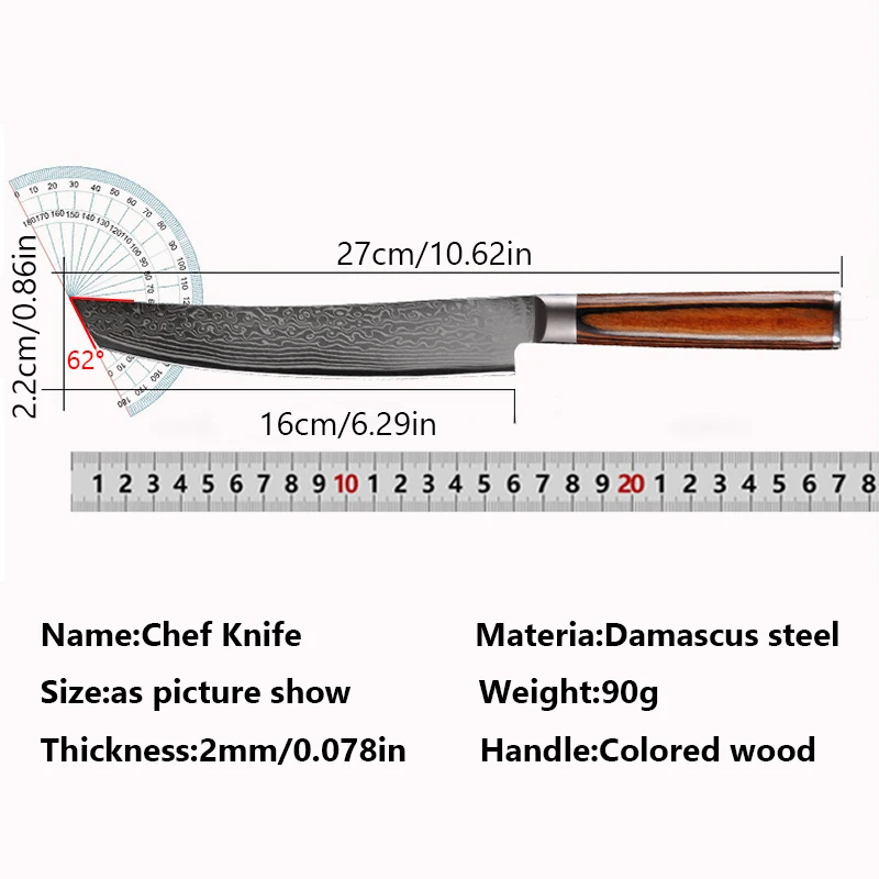 Damascus Steel Kitchen Cleaver Butcher Knife Chef Slicing Boning Knife Meat Fish Sushi Knife Professional Cooking Utility Tools