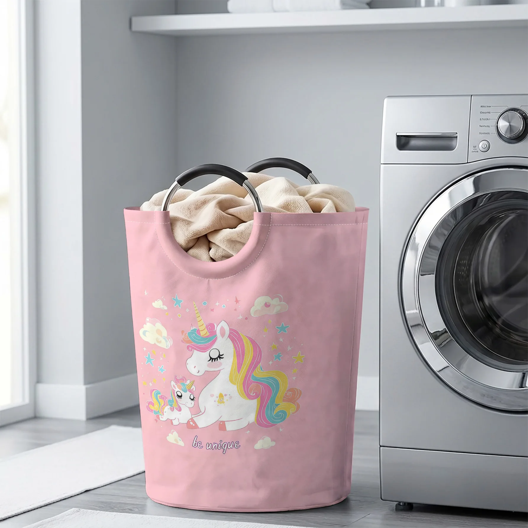 Pink Unicorn Mom And Baby Handheld Storage Basket, For Laundry, Bedroom & Home Sundries Storage
