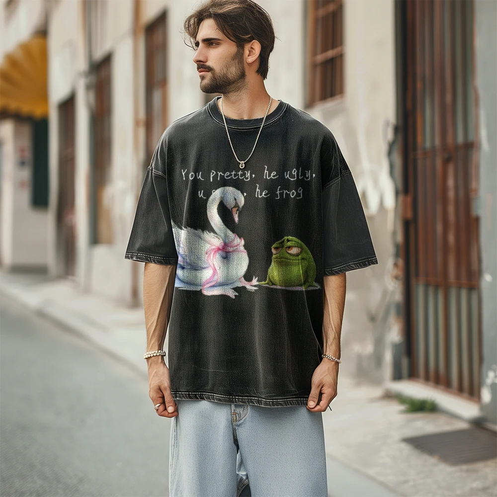 

Graphic Trend T Shirt You Pretty He Ugly You Swan He Frog Pattern Unisex Fit Couple's Shirt Short Sleeves Tee Cheap Round Neck